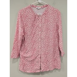 Boden Bay Jersey 100% Cotton Floral Button Front Blouse Size 14